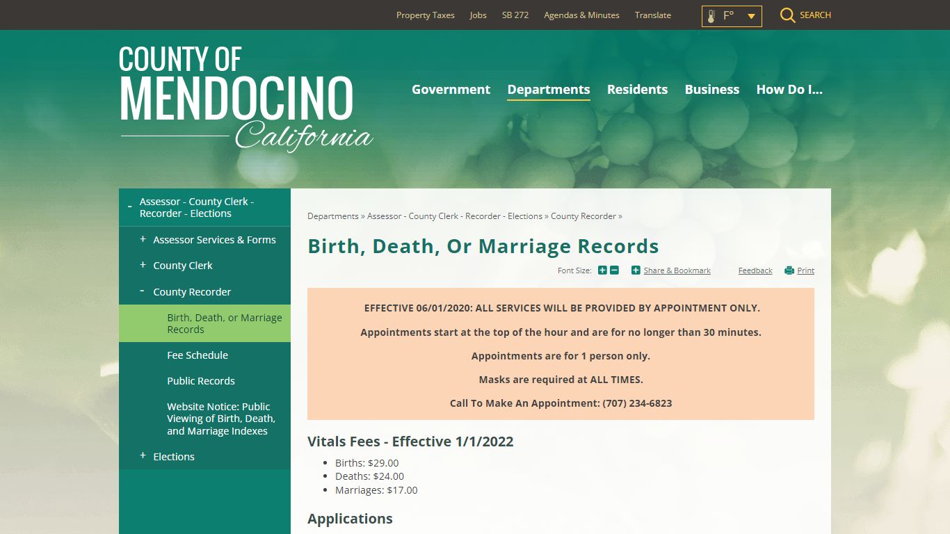 Birth, Death, or Marriage Records | Mendocino County, CA